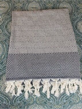 Bazaar Antolia Turkish Blanket, Throw , bath towel knotted fringe 100% cotton